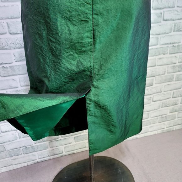 Lygia Farah 42 Green Crushed Taffeta Collared Surplice Sheath‎ Cocktail Dress - Picture 7 of 11